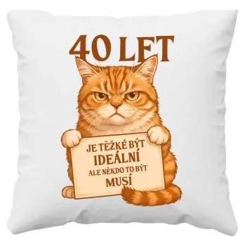Žertovný předmět 40 let – Je těžké být ideální - polštář s potiskem- Tričkový.cz