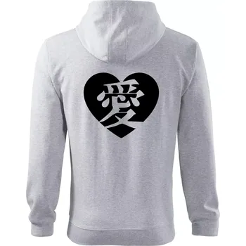 Pánská mikina Láska japonština čínština - Mikina s kapucí na zip trendy zipper - 2XL ( Světlešedý Melír )