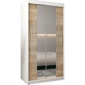 Šatní skříň Šatní skříň s posuvnými dveřmi a dvoudílným zrcadlem YORK1 - 100x200cm -Bílá-Dub Sonoma-