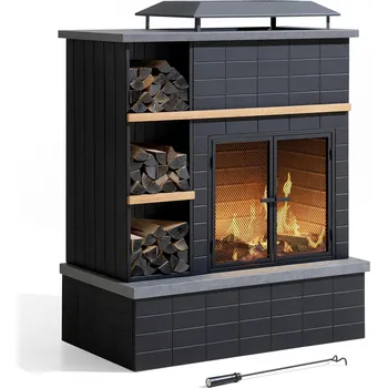 Ocelový krb na dřevo Sunjoy ETNA - 106 cm x 132 cm, černý | A304006010