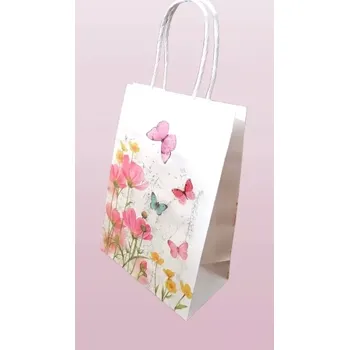 Dárková taška Papírová dárková taška s motivem motýlků a kytiček – 15×21×8 cm