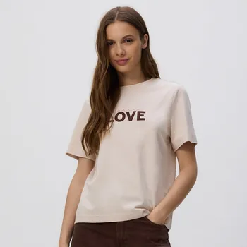 Dámské tričko Reserved - Tričko s potiskem - béžová - 547GA-08X - 547GA-08X-M