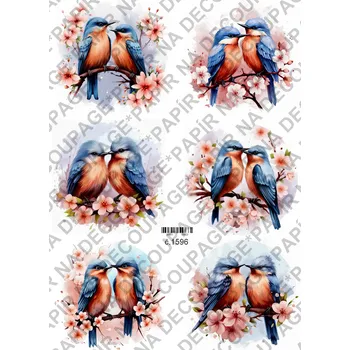 Umělecký papír Rýžový a soft papír na decoupage - Ptáček s květinou - KB01596 Materiál: Soft, Rozměr: A4