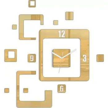 Hodiny 3D nalepovací hodiny Trio Quadrat zlaté
