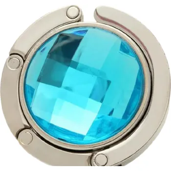 Věšák Skládací háček na tašku na stůl 4,5 cm Háček s umělým drahokamem Elegantní držák kabelky Přenosný věšák na stůl do kavárny modrá