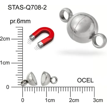Materiál na výrobu šperku MAGNETICKÉ ZAPÍNÁNÍ CHIRURGICKÁ OCEL ozn.-STAS-Q708-2. velikost pr.6mm.