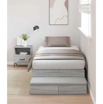 Postel vidaXL Rám postele s úložným prostorem se zásuvkou Šedá Sonoma 100 cm [3335618]