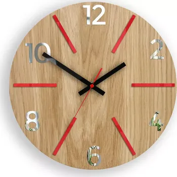 Hodiny Nástěnné hodiny Aksel Wood červeno-zrcadlové