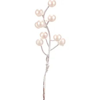 Bobule na drátku - bílé s perletí, cena za balení (24 ks) - PRA019 WT-PEARL