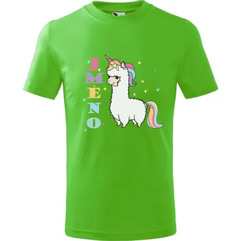 Dětské tričko s potiskem Lama jednorožec Velikost: 146/10 let, Barva trička: Apple green