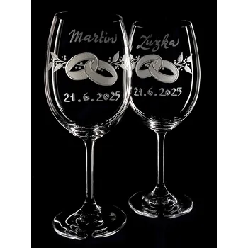 Sklenice Svatební sklenice 2 ks Lara 450ml na víno - ručně ryté (broušené), dárková krabička