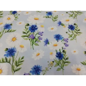 Bavlněný úplet šíře 160 cm - Kopretiny na světle modré (50cm)