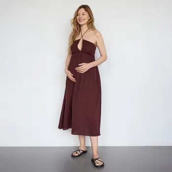 Dámské šaty Reserved - Bavlněné šaty s ozdobným vázáním - tmavě hnědá - 040IL-89X - 040IL-89X-M