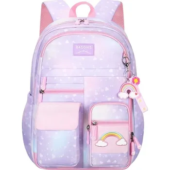 turistický batoh eCa PL161 Univerzální školní batoh RAINBOW s kapsami a klíčenkou, 35 l, fialová