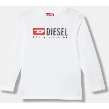 Chlapecké tričko Dětské bavlněné tričko s dlouhým rukávem Diesel TDROPS T-SHIRT bílá barva, s potiskem, J02474 00X, vel. 106