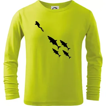 Potápěč žraloci - Triko dětské Long Sleeve - 104-110cm / 3-4 roky ( Limetková )