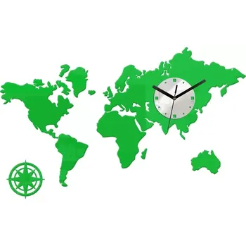 3D nalepovací hodiny Mapa světa zelené