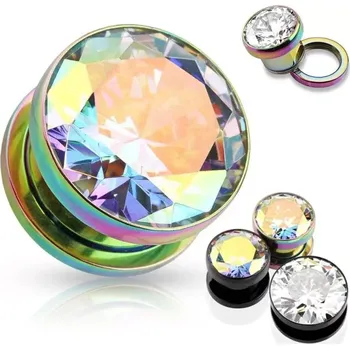 Piercing PL01260-08sk Ocelový plug s duhovým kamenem