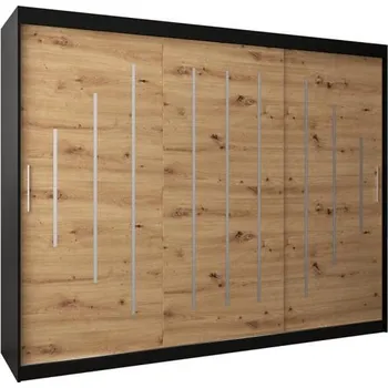 Šatní skříň Šatní skříň s posuvnými dveřmi YORK - 250x200cm -Černá-Dub Artisan-