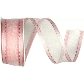 Stuha Stuha organzová CHAMPAGNER prošívaná růžová 25mm x 2m (10,-Kč/m) (Stuha organzová, růžová, se saténovými kraji, s vetkaným vlascem v lemu)