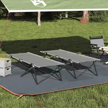 Spacák vidaXL Skládací kempingová postel 2 pcs Šedá 206 x 76 x 74 cm [42003171]