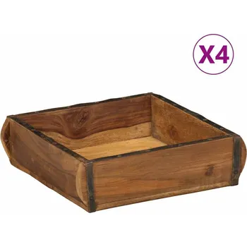 Odkapávač na nádobí vidaXL Podnos 4 pcs Hnědá 31 x 29 x 10 cm Masivní obnovované dřevo [4019616]