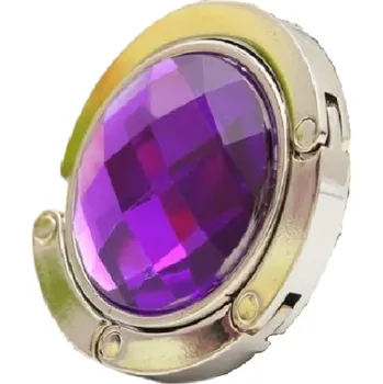 Věšák Skládací háček na tašku na stůl 4,5 cm Háček s umělým drahokamem Elegantní držák kabelky Přenosný věšák na stůl do kavárny fialová