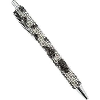 Kuličkové pero 14,4 cm Elegantní kovové pero s černobílými kamínky Stylové psaní pro školu, kancelář i dárky Vysoce kvalitní design