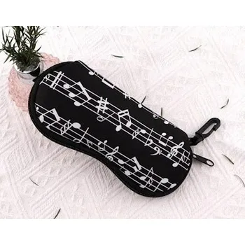 Černé textilní pouzdro na brýle s potiskem not