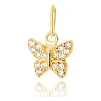 Módní doplněk Přívěšek ze žlutého zlata motýlek se zirkony ZZ1416F + Dárek zdarma