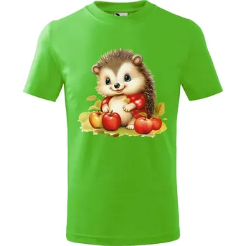 Chlapecké oblečení Dětské tričko s potiskem Ježek s jablky Velikost: 110 /4 roky, Barva trička: Apple green