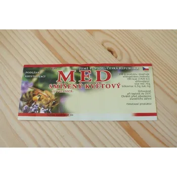 Samolepící etiketa - med (smíšený květový) červená
