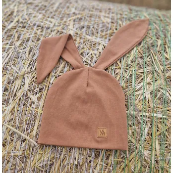 Čepice Čepice Yháček s oušky, žebrovaná, Salted caramel Velikost:: M