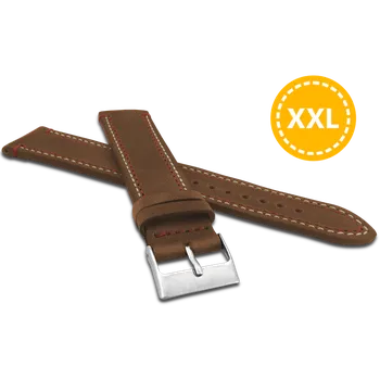 Řemínek na hodinky LAVVU XXL Prodloužený dvojitě prošitý hnědý řemínek SPORT z luxusní kůže Top Grain - 20 XXL LSDXE20