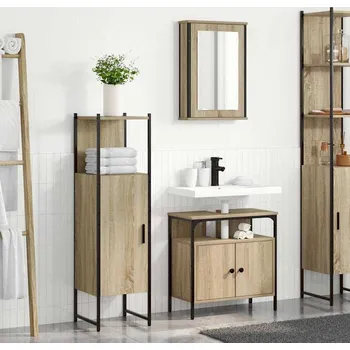 Koupelnový nábytek vidaXL Sada koupelnového nábytku s policí 3 pcs Hnědá Kompozitní dřevo [3345148]