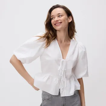 Dámské tričko Reserved - Zavazovací halenka s peplumom - bílá - YE341-00X - YE341-00X-XS