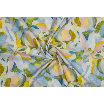 Bavlněný batist s květinovým vzorem, modro-žlutý, sartor.cz