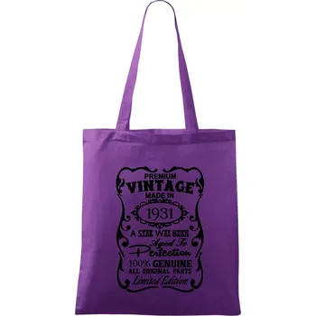 Nákupní taška Vintage Etiketa - 1931 - Taška bavlněná - 42 x 38 cm ( Fialová )