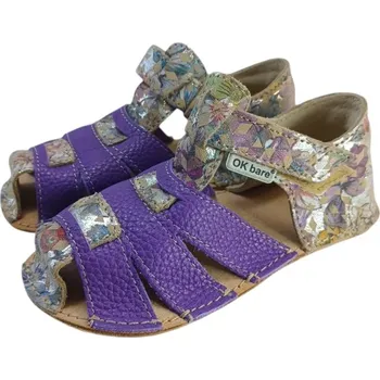 Chlapecké sandály Dětské kožené barefoot sandálky Palm fialová 25