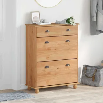 Botník vidaXL Skříň na obuv ASKIM Hnědá 85 x 35 x 108 cm Masivní borové dřevo [4105436]