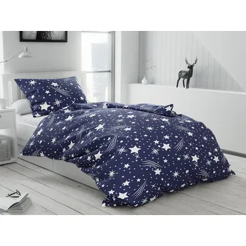 Povlečení Textilomanie Bavlněné povlečení NOČNÍ OBLOHA tmavě modré 140 x 200, 70 x 90 cm nitěné knoflíky