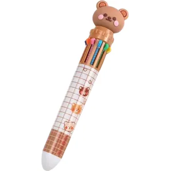 Vícebarevné pero 10 barev Kuličkové pero s medvídkem 15 x 3 x 2 cm Roztomilá kreslená pomůcka do školy i kanceláře pro děti i dospělé