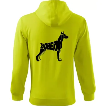 Pánská mikina Dobrmans - nápis v tělě - Mikina s kapucí na zip trendy zipper - S ( Limetková )