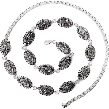 Opasek Ozdobný řetízkový kovový stříbrný pásek Etno