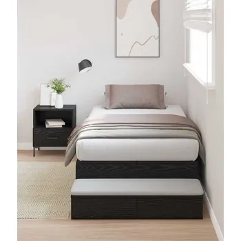 Postel vidaXL Rám postele s úložným prostorem se zásuvkou Černý dub 90 cm [3335670]