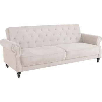 Sedací souprava Designová chesterfield rozkládací sedačka Maison Belle Affaire pro tři osoby s béžovým buklé potahem 220 cm