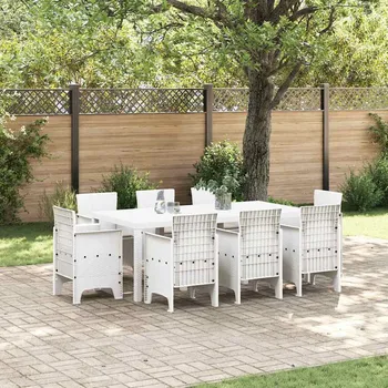 Zahradní sestava vidaXL Zahradní jídelní souprava 9 pcs Bílá Ratan Polt [3378583]