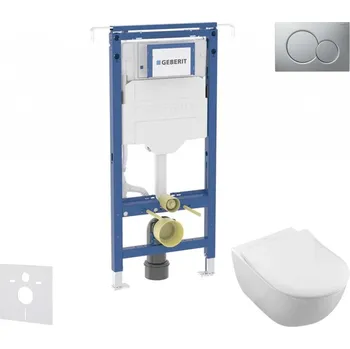 Klozet GEBERIT - Duofix Set předstěnové instalace, klozetu a sedátka Villeroy Boch, tlačítka Sigma01, DirectFlush, SoftClose, CeramicPlus, matný chrom SANI11CK2100