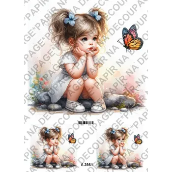 Výtvarný papír Rýžový a soft papír na decoupage - Holčička s motýlem - KB03981 Materiál: Rýžový papír, Rozměr: A4