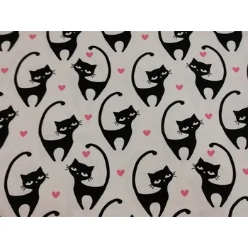 Bavlněný úplet šíře 160 cm - Kočky a srdíčka (50cm)